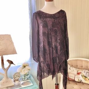 Saks Fifth Avenue blouse sheer purple layered Italy
